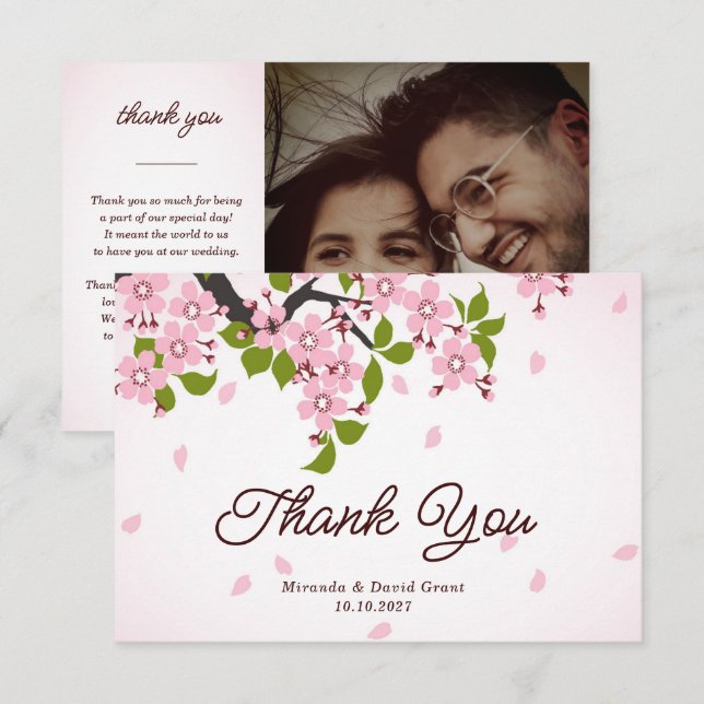 Carte De Remerciements Mariage de fleurs de cerisier rose Sakura japonais (Devant / Derrière)