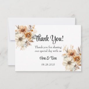 Carte De Remerciements Mariage de fleurs de crème en terre cuite