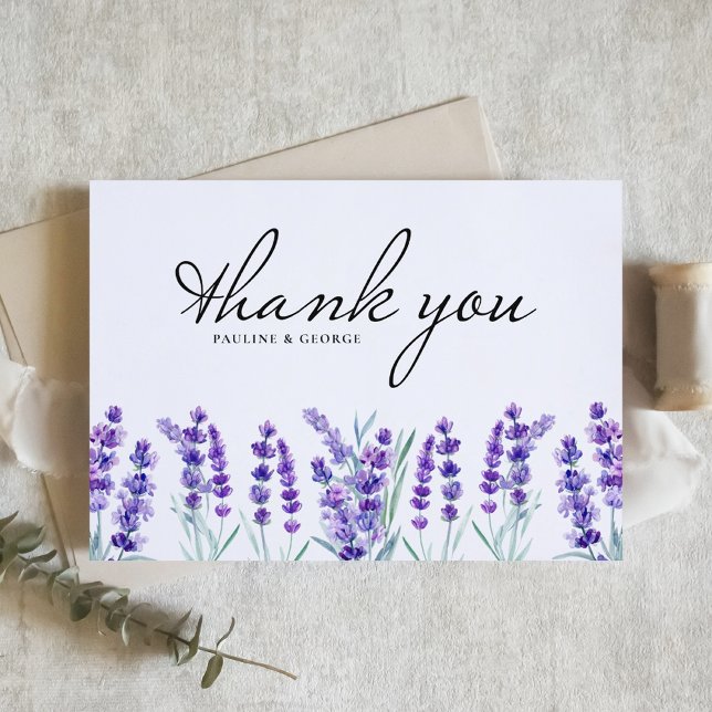 Carte De Remerciements Mariage de fleurs de lavande aquarelle (Créateur téléchargé)