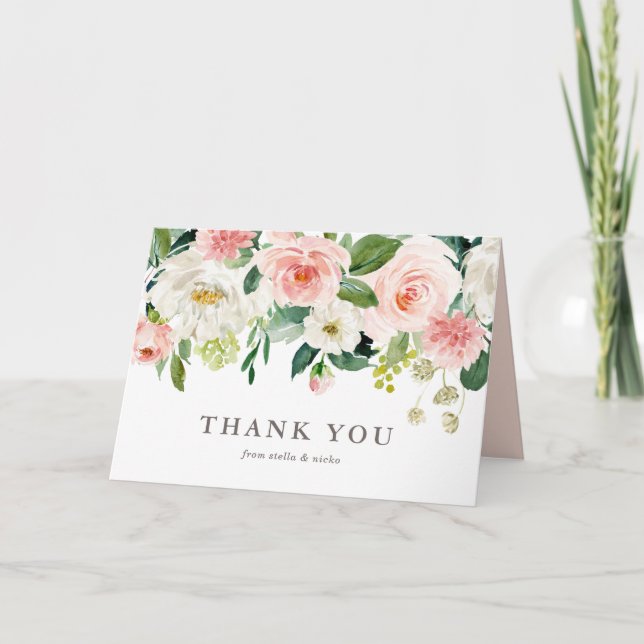 Carte De Remerciements Mariage de fleurs de printemps de l'aquarelle roma (Devant)