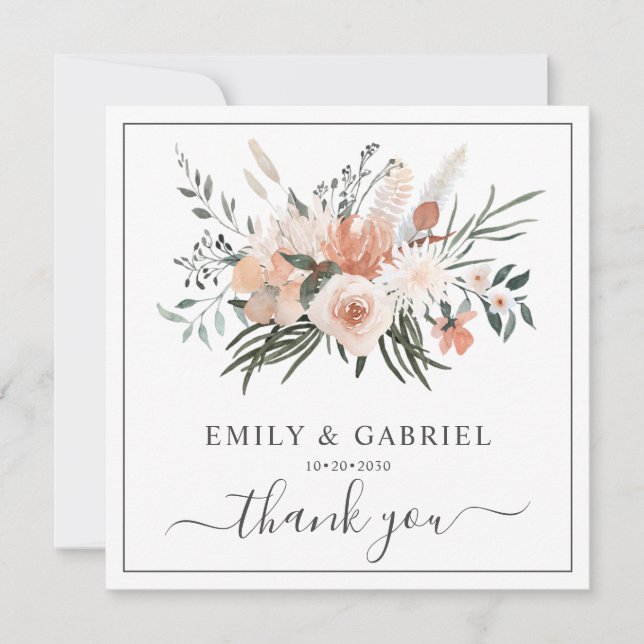 Carte De Remerciements Mariage de fleurs roses (Devant)