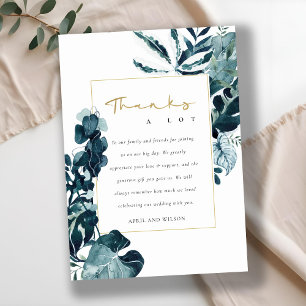CARTE DE REMERCIEMENTS MARIAGE DE FOLIAGE BLEU MONSTERA TROPICAL MODERNE