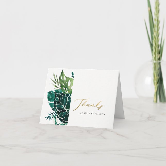 CARTE DE REMERCIEMENTS MARIAGE DE FOLIAGE VERT MONSTERA TROPICAL MODERNE (Devant)