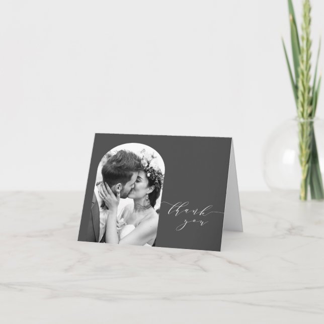 Carte De Remerciements Mariage de forme d'arc personnalisé noir et blanc (Devant)