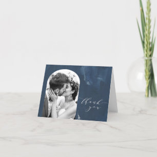 Carte De Remerciements Mariage de forme d'arc personnalisé photo bleu mar
