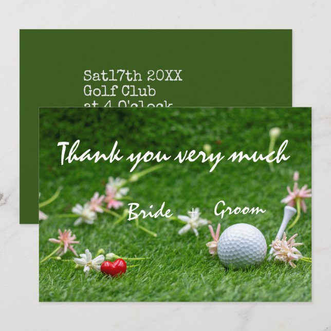 Carte de remerciements Mariage de golf (Devant / Derrière)