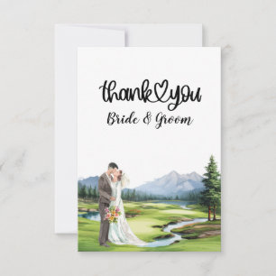 Carte De Remerciements Mariage de golf avec mariée et mariée