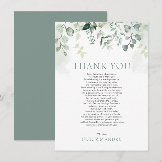 Carte De Remerciements Mariage de jardin Eucalyptus Green Sage (Devant / Derrière)