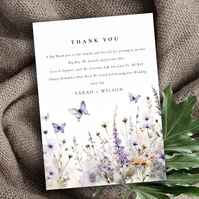 Carte De Remerciements Mariage de jardin papillon fleur sauvage lilas dou (Créateur téléchargé)