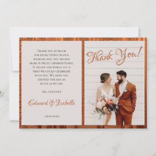 Carte De Remerciements Mariage de jeunes mariés à la mode Photo Faux Copp