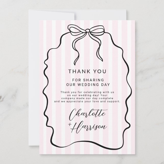 Carte De Remerciements Mariage de la boîte à rayures (Devant)