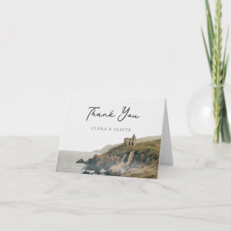 Carte De Remerciements Mariage de la côte irlandaise gris olive calligrap