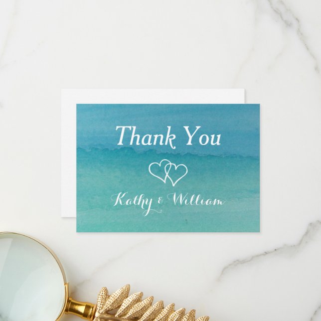 Carte De Remerciements Mariage de la plage d'aquarelle des Caraïbes (Devant/Arrière en situation)