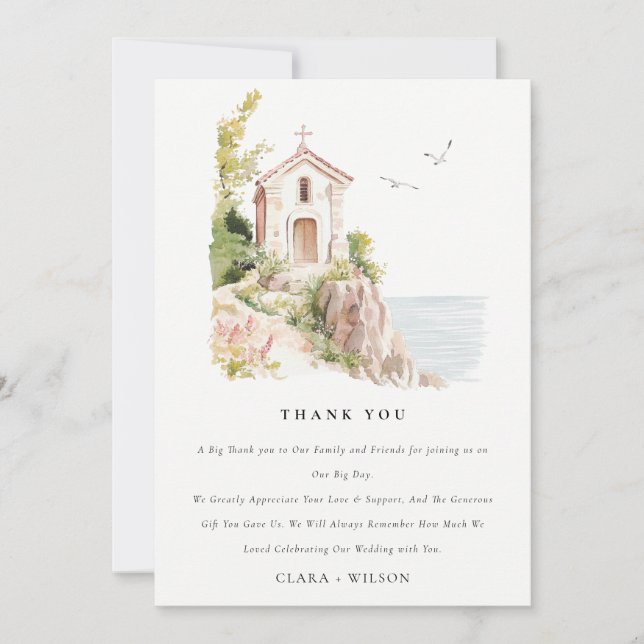 Carte De Remerciements Mariage de l'église catholique de l'aquarelle côti (Devant)
