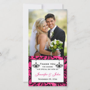 Carte De Remerciements Mariage de lustres noir rose Photocard
