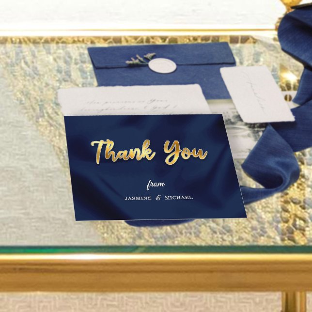 Carte De Remerciements Mariage de luxe simple Marine & Gold Script Classi (Créateur téléchargé)