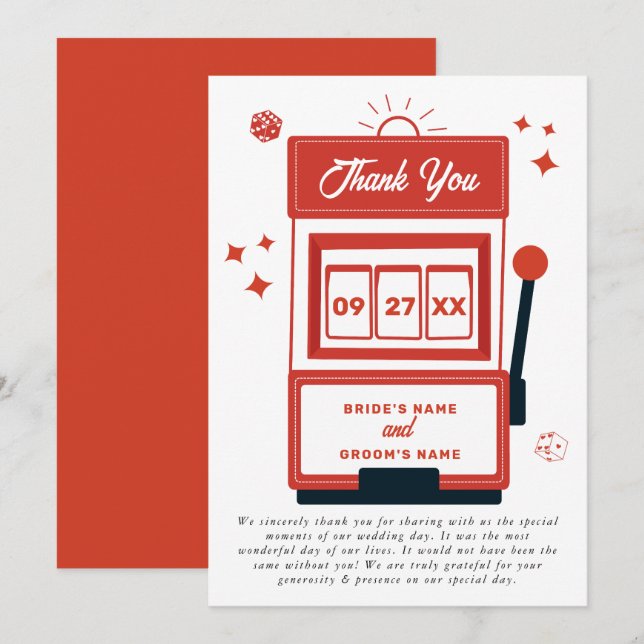 Carte De Remerciements Mariage de machine à sous Las Vegas Destination Ca (Devant / Derrière)