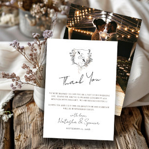 Carte De Remerciements Mariage de monogramme Formel noir et blanc de crêt