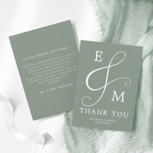 Carte De Remerciements Mariage de monogramme moderne Sage Green Ampersand