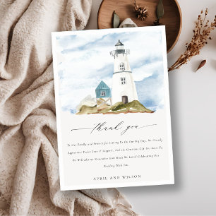 Carte De Remerciements Mariage de montagne chic bleu aqua sombre phare