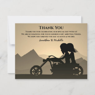 Carte De Remerciements Mariage de montagne Silhouette Motorcycle Couple