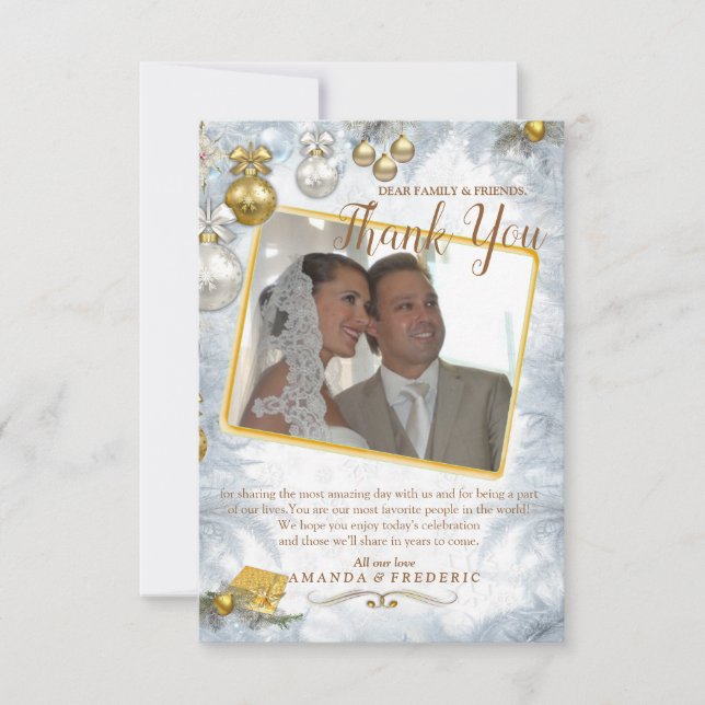 Carte de remerciements Mariage de Noël blanc (Devant)