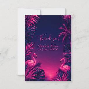 Carte De Remerciements Mariage de nuit tropical floral néon flamant Hawaï