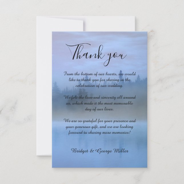 Carte De Remerciements mariage de paysage forestier bleu poussiéreux (Devant)