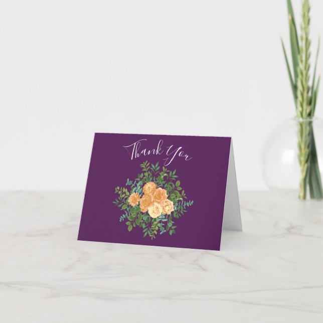 Carte De Remerciements Mariage de pêche violet Roses floraux (Devant)