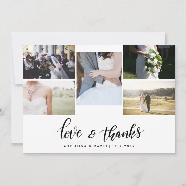 Carte De Remerciements Mariage de photo de couples du manuscrit cinq (Devant)