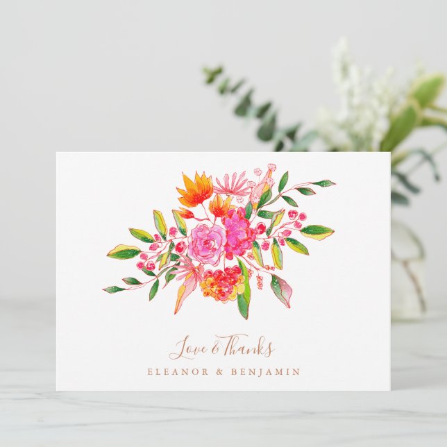 Carte De Remerciements Mariage de photos florales Orange (Debout devant)