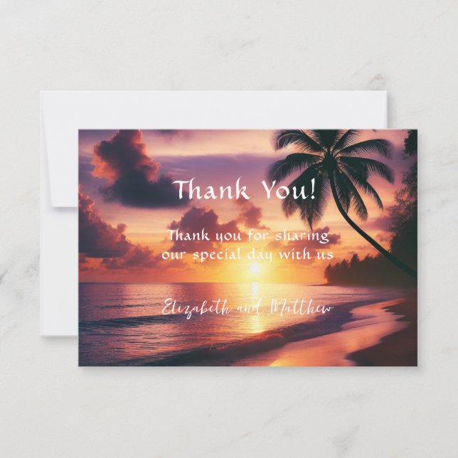 Carte De Remerciements Mariage de plage au coucher du soleil romantique (Devant)