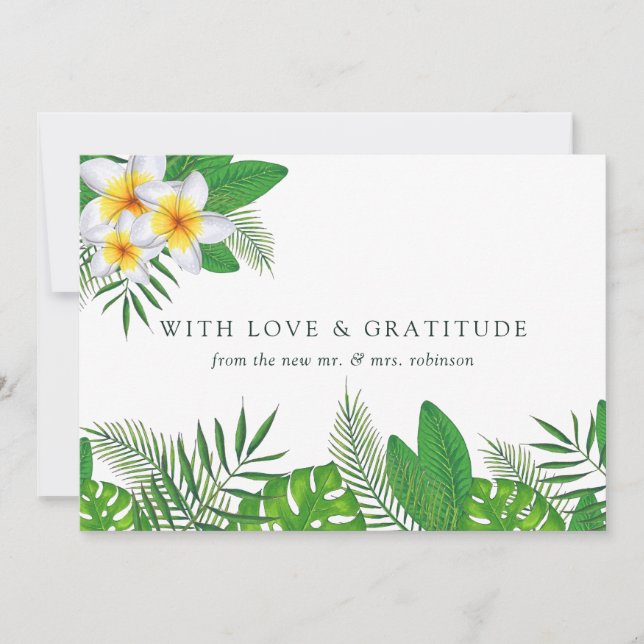 Carte De Remerciements Mariage de plage aux feuilles tropicales à l'aquar (Devant)