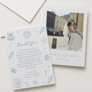 Carte De Remerciements Mariage de plage côtier bleu poussiéreux dessiné à