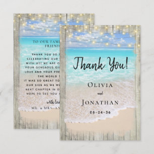 Carte De Remerciements Mariage de plage côtier en bois rustique bleu aqua