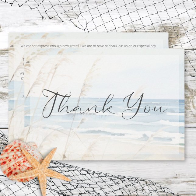 Carte De Remerciements Mariage de plage moderne en bord de mer (Modern Seaside Watercolor Beach Wedding Thank You Card)