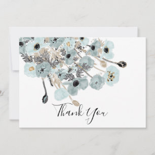 Carte De Remerciements Mariage de Poppies Florales bleu et gris