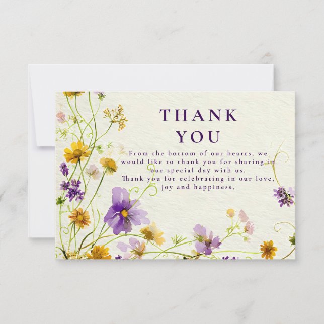 Carte De Remerciements Mariage de prairie fleur sauvage (Devant)