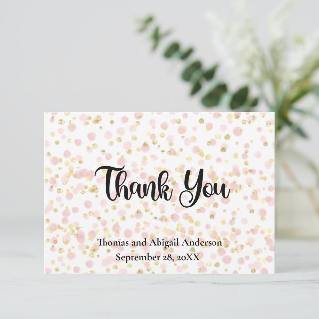 Carte De Remerciements Mariage de recouvrement d'or rose (Debout devant)