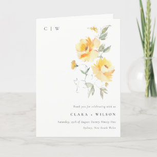Carte De Remerciements Mariage de Rose à aquarelle jaune vert