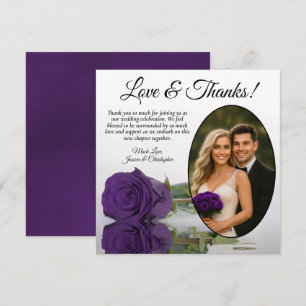 Carte De Remerciements Mariage de Rose Royale Violette Élégante ovale Pho