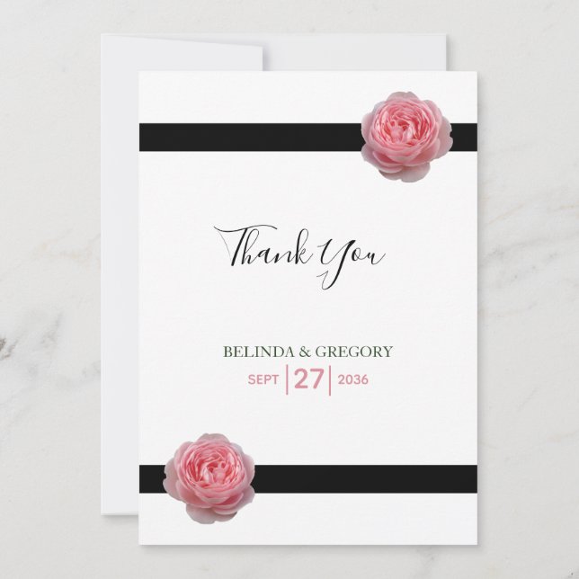 Carte De Remerciements Mariage de ruban noir rose (Dos)
