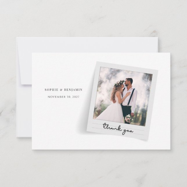 Carte De Remerciements Mariage de script de cadre photo élégant (Devant)