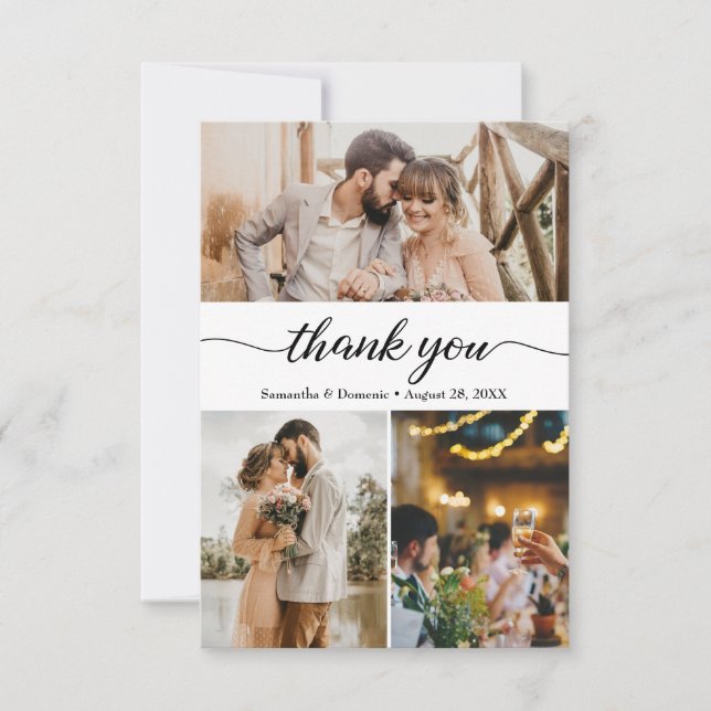 Carte De Remerciements Mariage de script de collection photo simple moder (Devant)