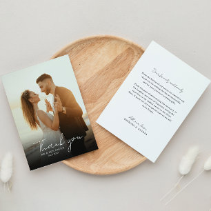 Carte De Remerciements Mariage de script d'écriture de photo minimale cla