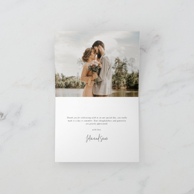 Carte De Remerciements Mariage de script élégant en vert foncé Photo+Mess (Intérieur)