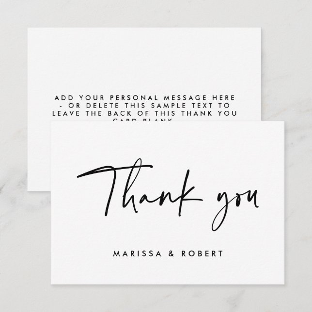 Carte De Remerciements Mariage de script manuscrit élégant et moderne (Devant / Derrière)