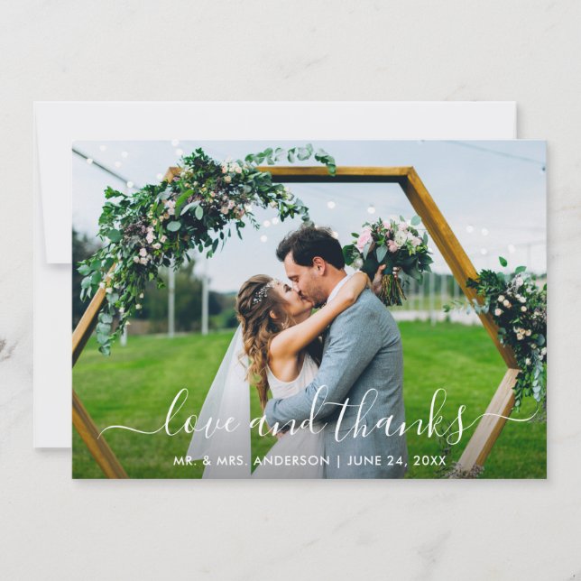 Carte De Remerciements Mariage de script moderne tendance Love and Thanks (Devant)