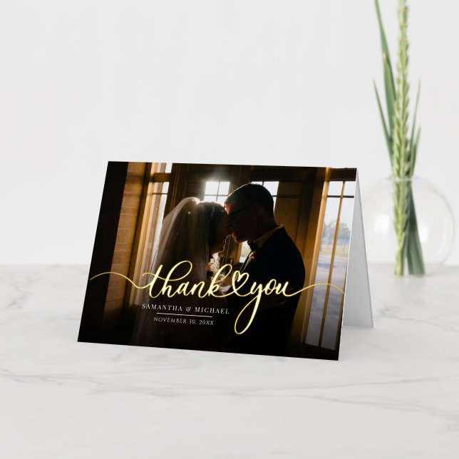 Carte de remerciements Mariage de script photo (Recto)