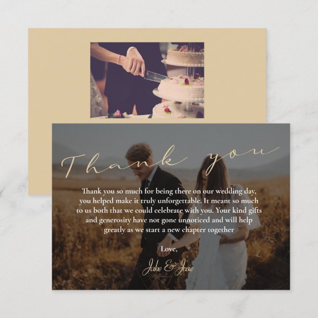 Carte De Remerciements Mariage de script, photo et code QR (Devant / Derrière)